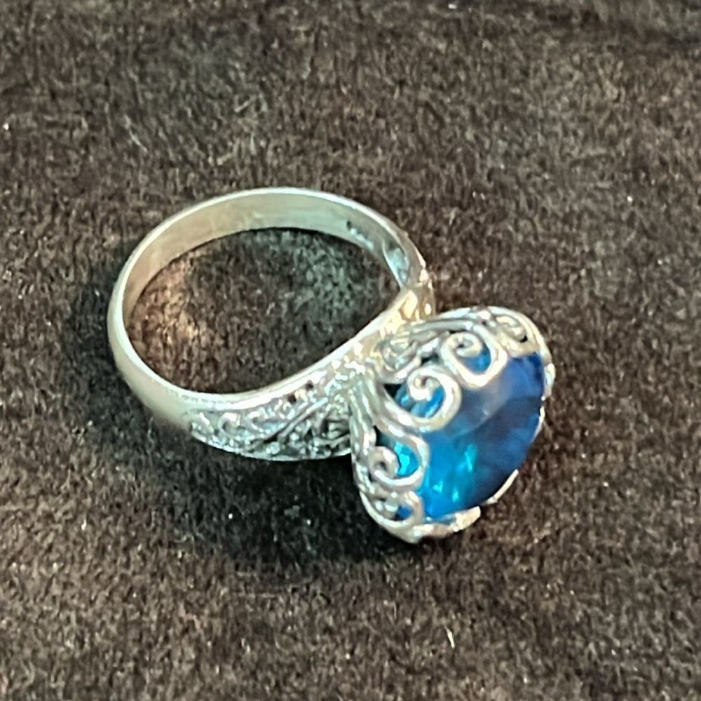 Solitaire Caribbean Quartz Sterling Silver Ring 6.25Ctw size 6